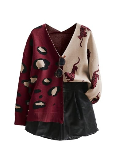 WDIRARA Women's Leopard Tiger Print Cardigan V Neck Long Sleeve Color Block Button Down Sweater O... | Amazon (US)
