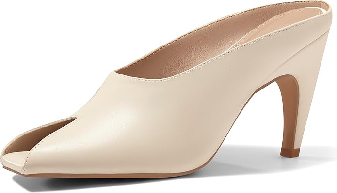 Coutgo Womens Kitten Heels Mules Open Peep Toe Slide Sandals Slip On Summer Dress Shoes | Amazon (US)