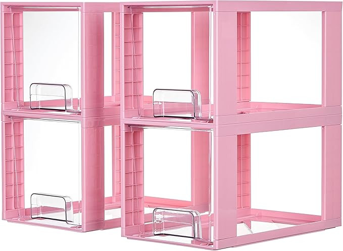 Vtopmart 4 Pack Large Stackable Storage Drawers,Pink,Easily Assemble Acrylic Bathroom Closet Unde... | Amazon (US)