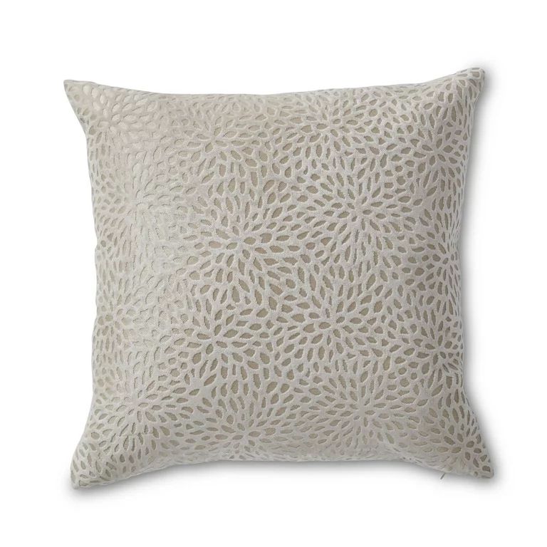 Better Homes & Gardens Cream Velvet Blooms 20X20 Square Feather Filled Throw Pillow | Walmart (US)