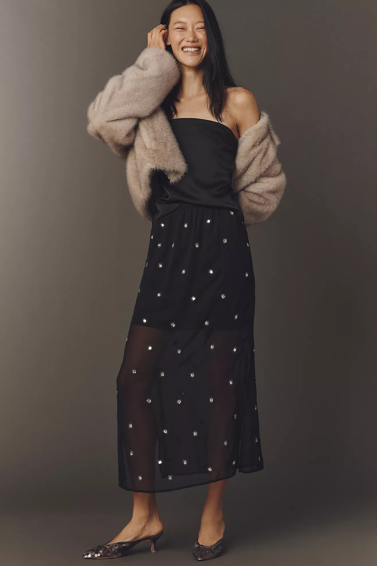 By Anthropologie Sheer Shine Column Midi Skirt | Anthropologie (US)