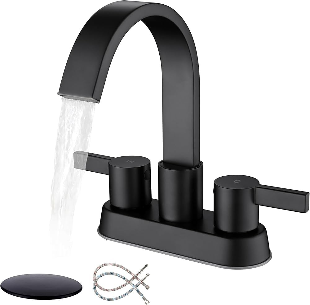 Matte Black Bathroom Faucets for Sink 3 Hole, 4 Inch Centerset Waterfall Faucet Bathroom Sink Fau... | Amazon (US)
