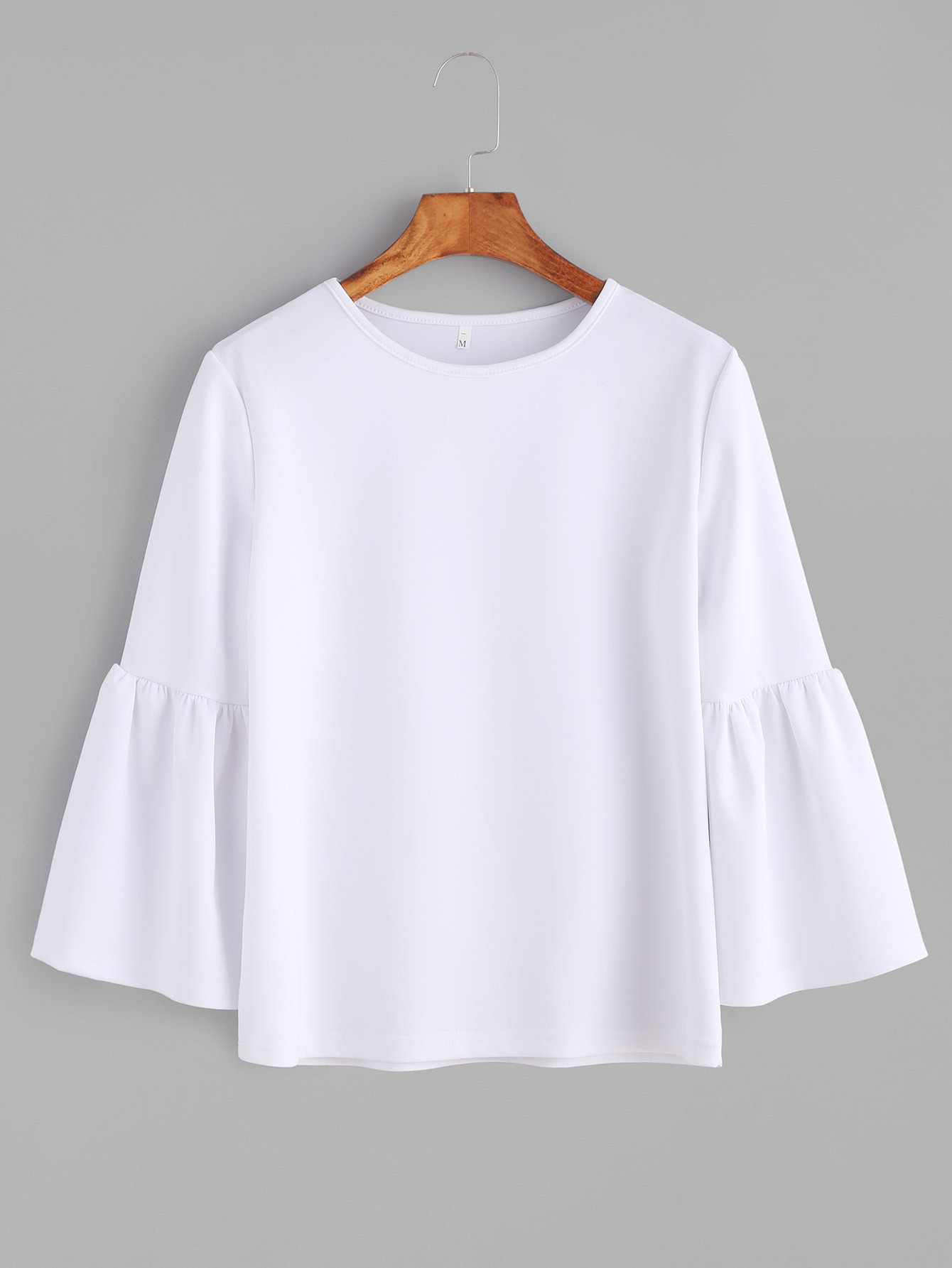 White Round Neck Bell Sleeve T-shirt | SHEIN
