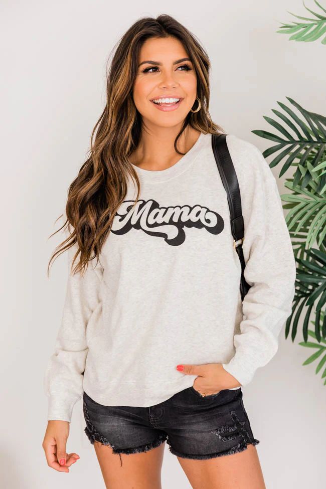 Mama Retro Script Graphic Sweatshirt Heather Sand | The Pink Lily Boutique