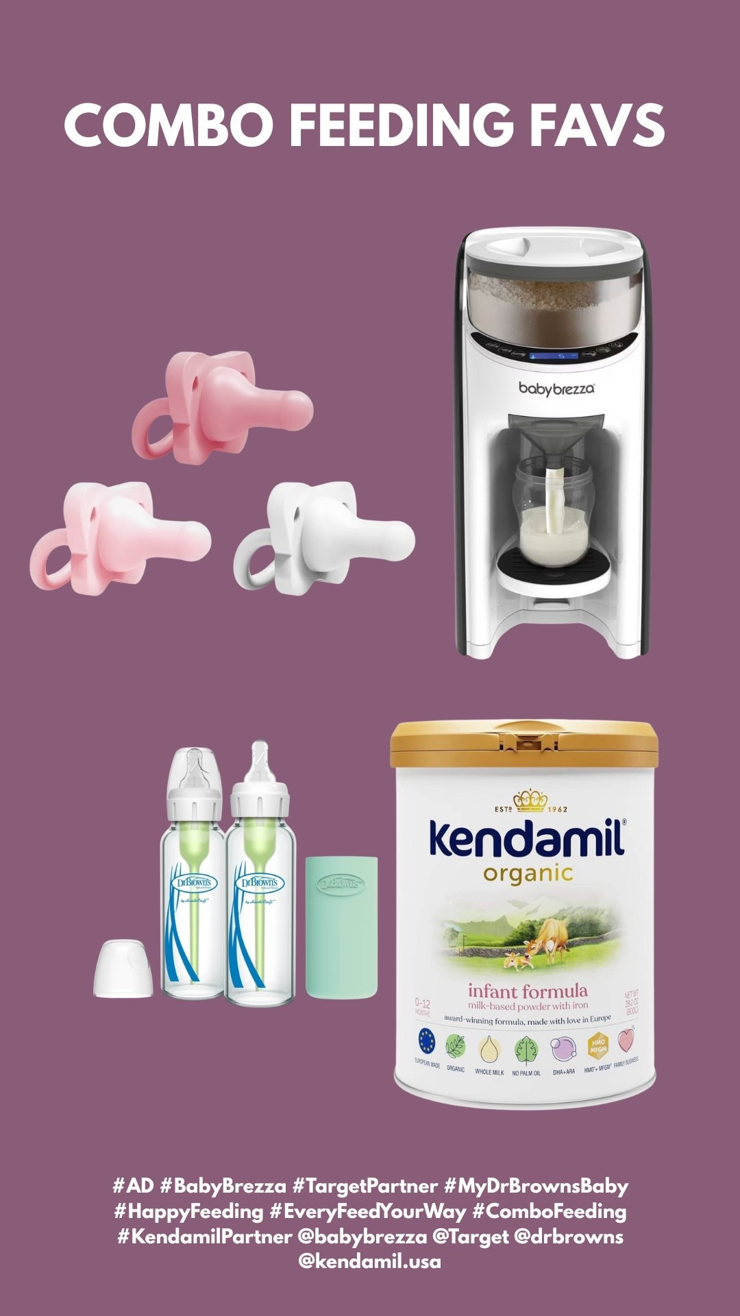 Here are some of our combo feeding favorites! My milk supply dropped while I was sick so we did a little more combo feeding! #AD #BabyBrezzq #TargetPartner #MyDrBrownsBaby #HappyFeeding #EveryFeedYourWay #ComboFeeding #KendamilPartner @babybrezza @Target @drbrowns @kendamil.usa