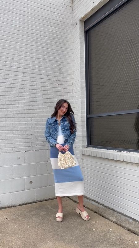 Jean jacket, spring dress, knit dress, stripped dress, pearl purse, spring style

#LTKSpringSale #LTKVideo #LTKbump