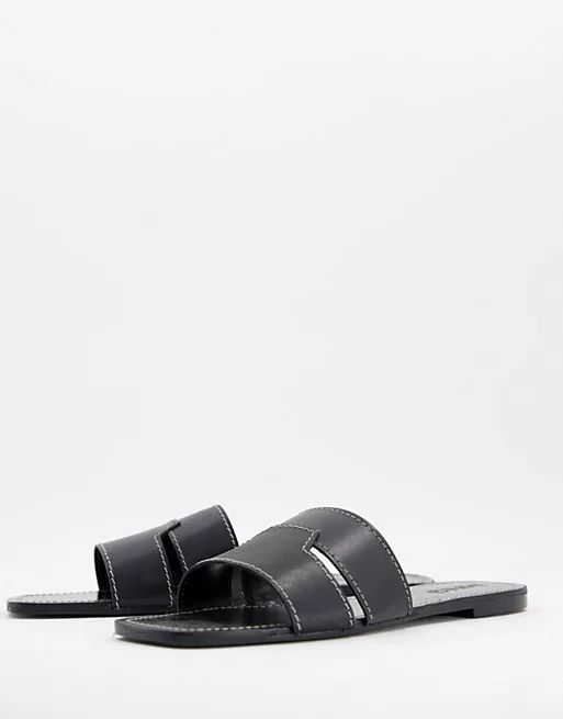 Mango real leather slider sandal in black | ASOS (Global)