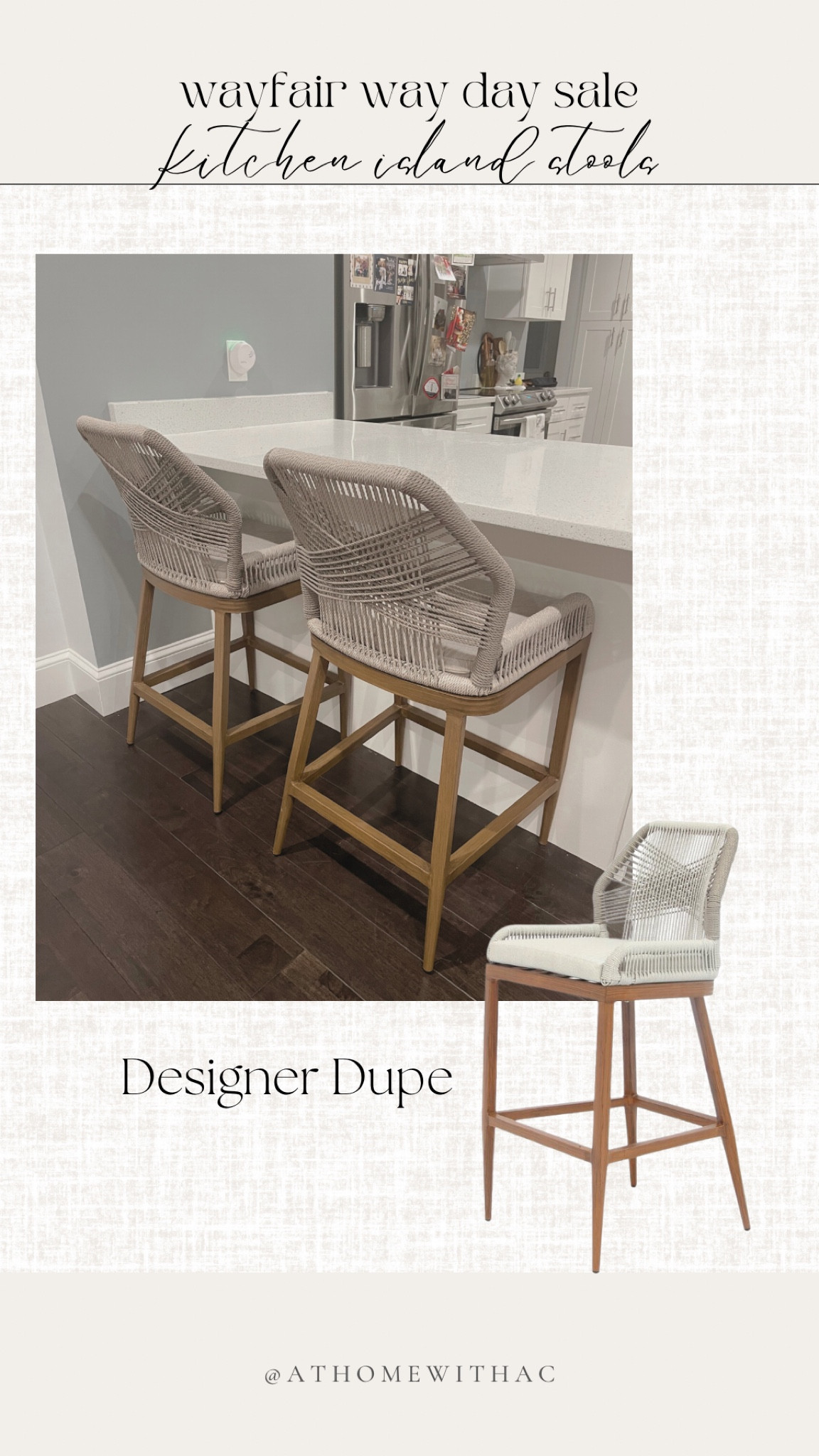 Coastal kitchen island designer dupe bar stools, way day wayfair sale 

#LTKhome #LTKsalealert #LTKFind