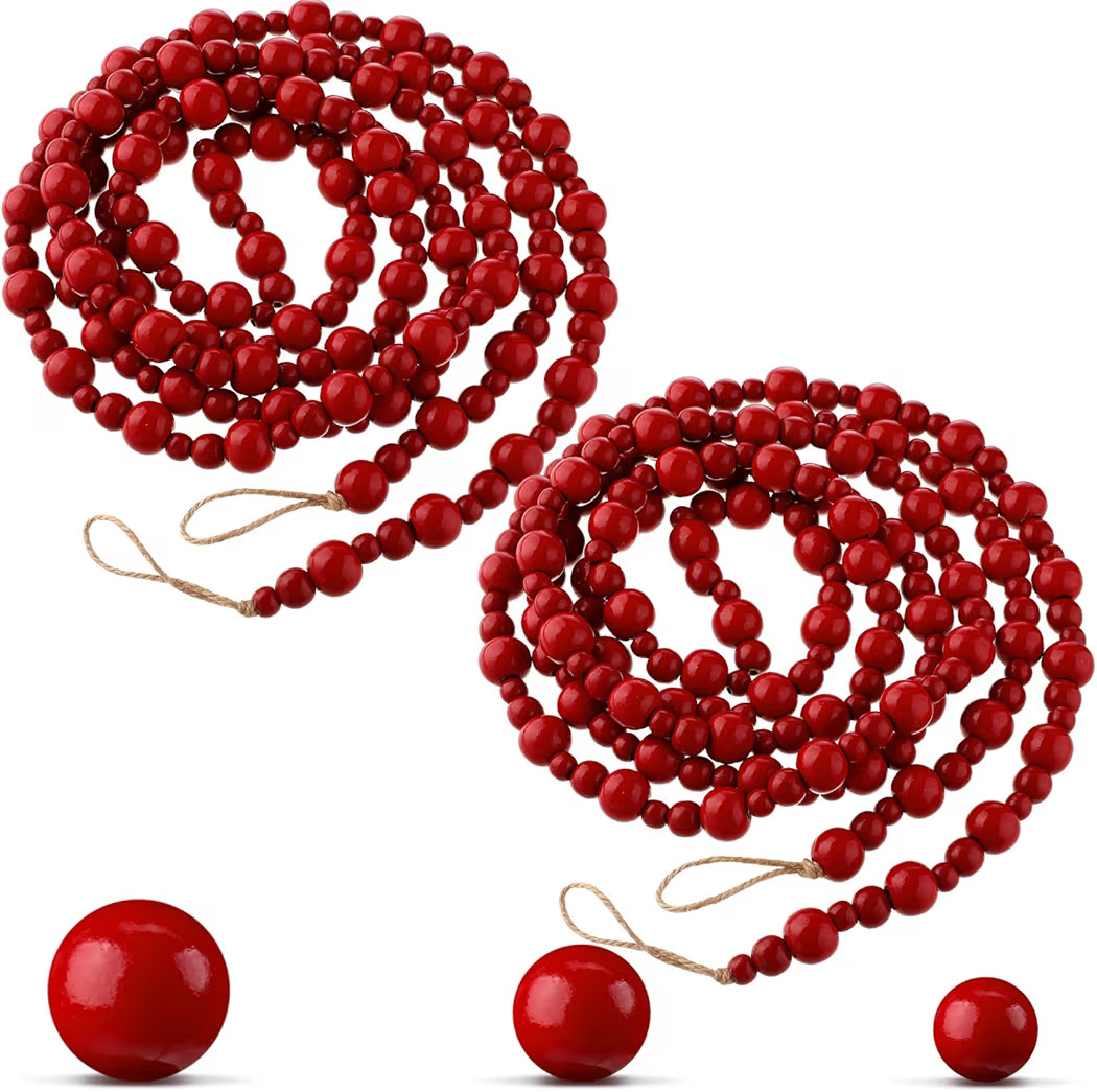 Ceenna 2 Pcs 18 Feet Wood Bead Garland for Christmas Tree Christmas Round Bead Garland Decor Farm... | Amazon (US)