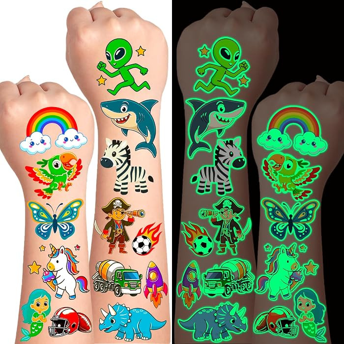 Glow In The Dark Temporary Tattoos for Kids, 350 Mixed Styles, Goodie Bags Stuffers for Kids, Glo... | Amazon (US)