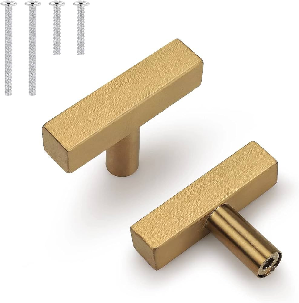 Probrico Cabinet Handles-Pack of 5 Gold 2inch (50mm) Square T Bar Kitchen Cabinet Handles Drawer ... | Amazon (US)