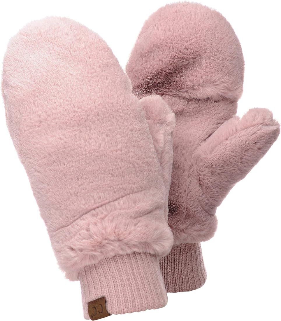 C.C Women's Faux Fur Wrist Length Fingerless Sherpa Lined Convertible Mittens Gloves | Amazon (US)