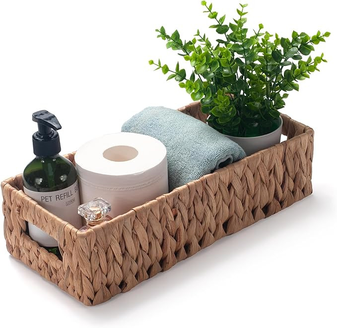 Toilet Paper Basket for Back of Toilet Water Hyacinth Long Narrow Wicker Bathroom Storage Basket ... | Amazon (US)