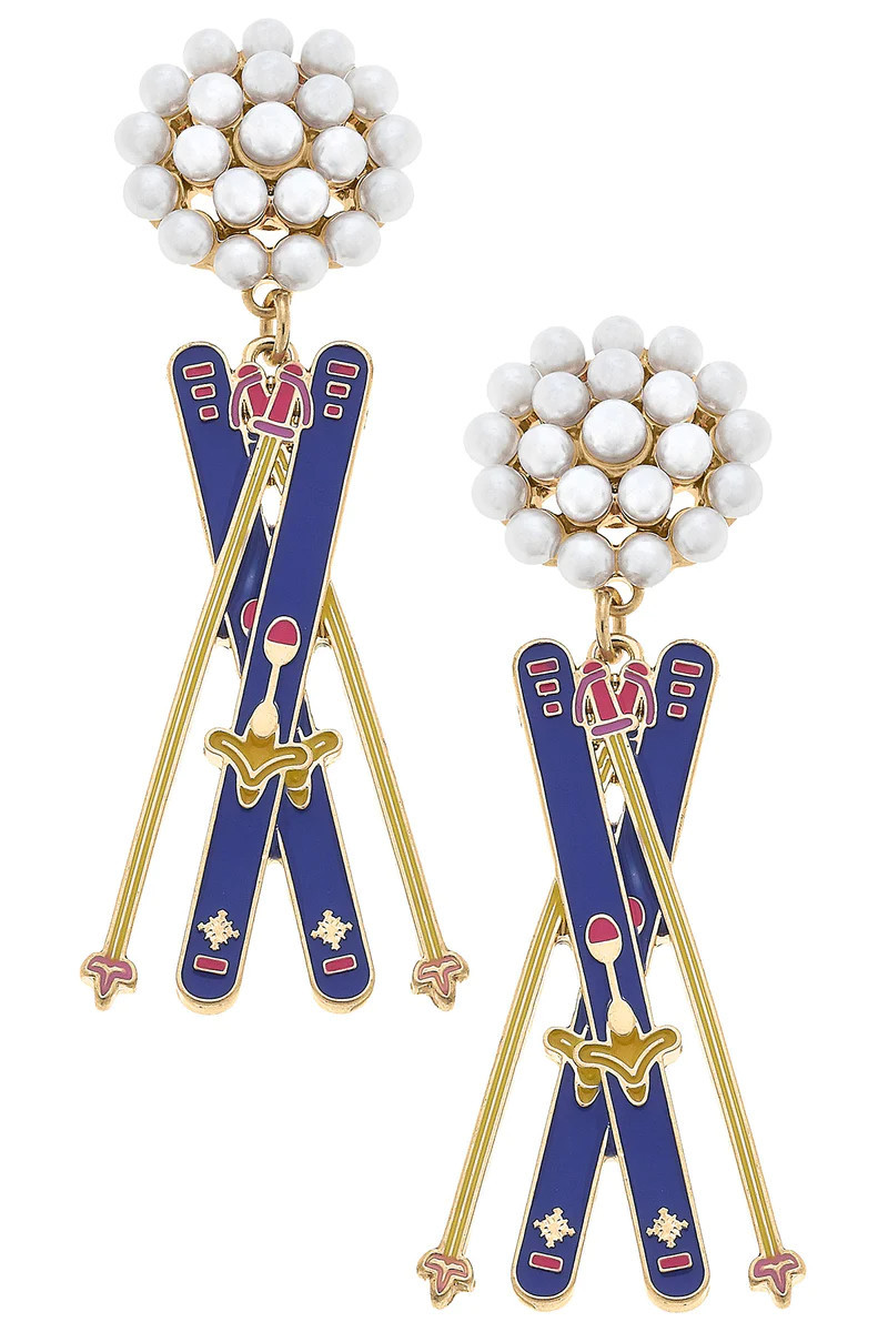 Aspen Ski Pearl Cluster Enamel Earrings | CANVAS