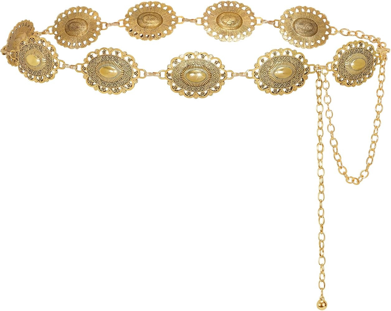 LEACOOLKEY Women Turquoise Concho Chain Waist Belt Silver Western Cowgirl Metal Chain Belt for Dr... | Amazon (US)