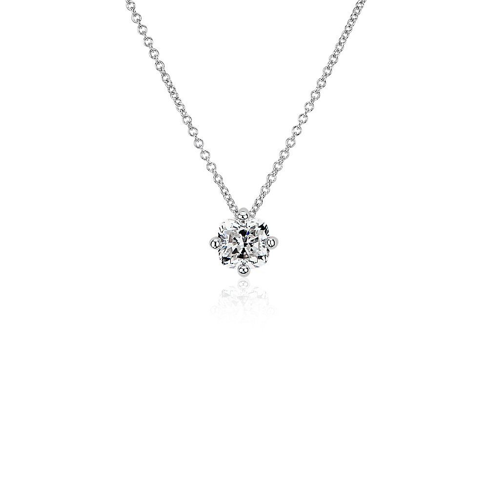 LIGHTBOX Lab-Grown Diamond Cushion Solitaire Pendant Necklace in 14k White Gold (1 ct. tw.)"" | Blue Nile