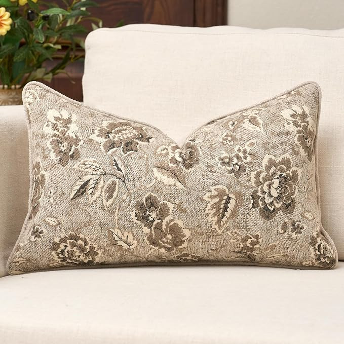 12x20 Pillow Cover Beige Vintage Floral Soft Decorative Lumbar Pillow Cover | Amazon (US)