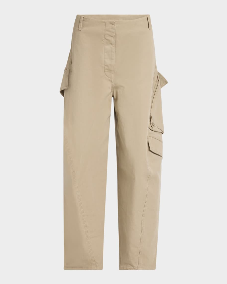 ALAIA Mid-Rise Washed Chino Barrel-Leg Cargo Trousers | Neiman Marcus