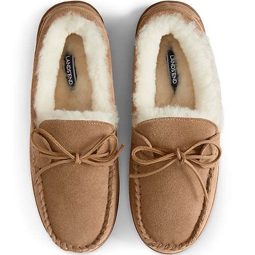 Men's Fuzzy Shearling Moccasin Slippers | Lands' End (US)