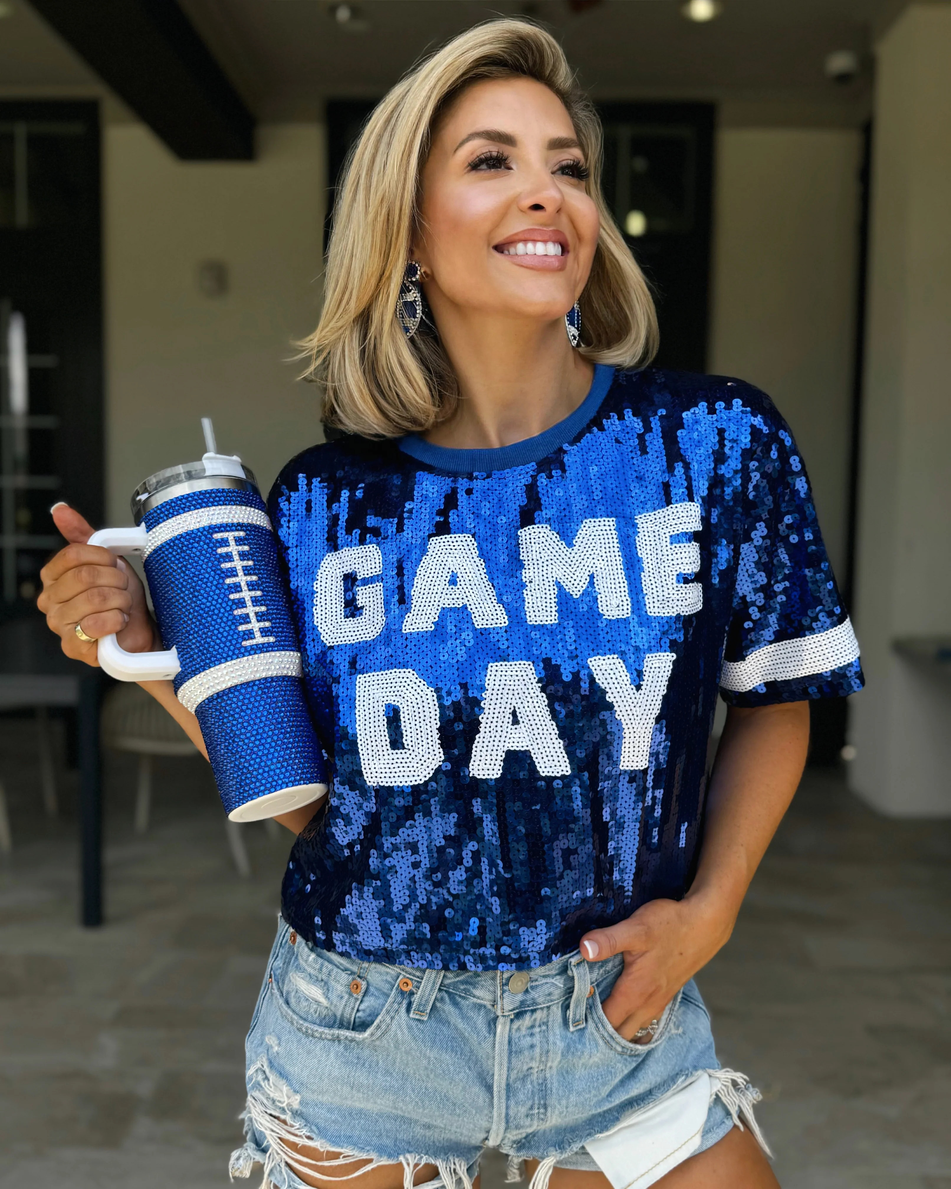 Royal Blue Sequin “GAME DAY” Crop | Live Love Gameday®