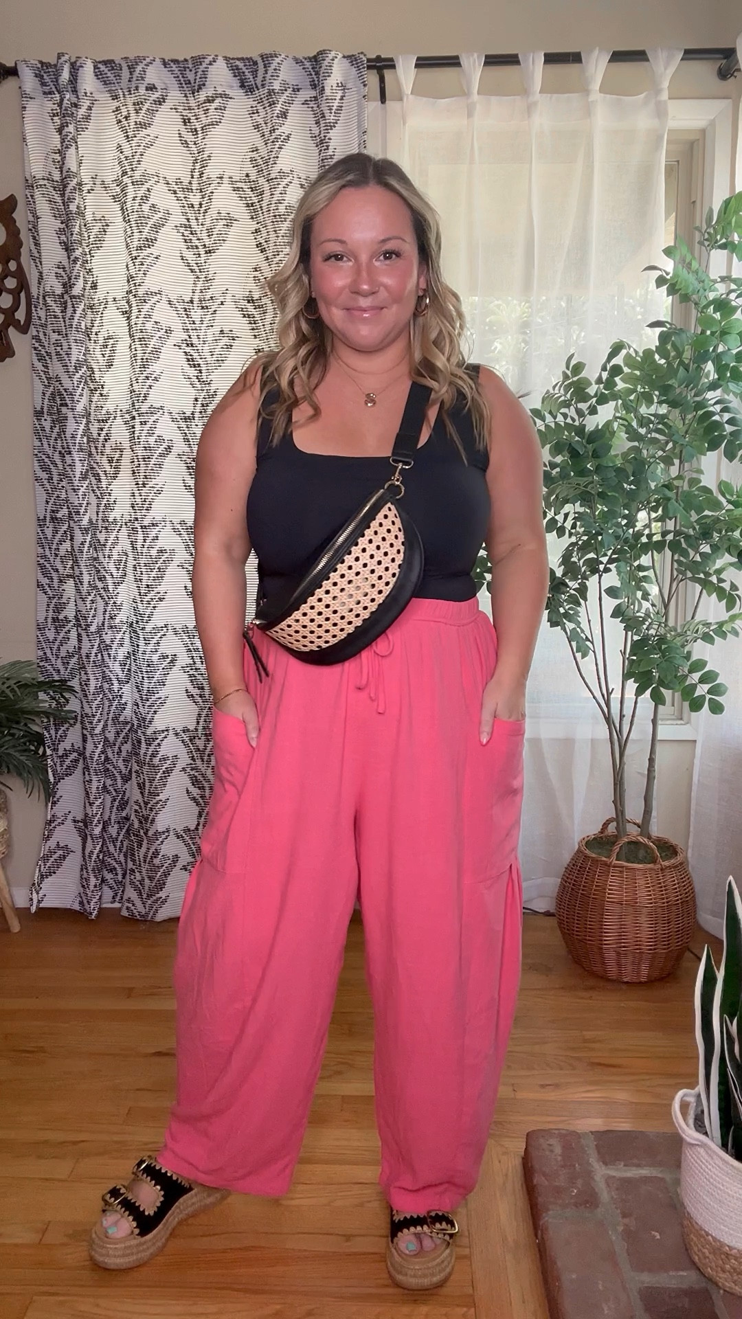 Midsize summer ootd 
Amazon pants are amazing! Size down one they run very oversized 
Tank top is size XL and looks like a bodysuit. So good! Soft and stretchy 
Sandals run tts 

Summer outfit, summer style, travel style, travel outfit, resort wear, casual style, everyday wear, Amazon fashion, petite style, boho style, Target style, summer sandals

#LTKMidsize #LTKFindsUnder50 #LTKOver40