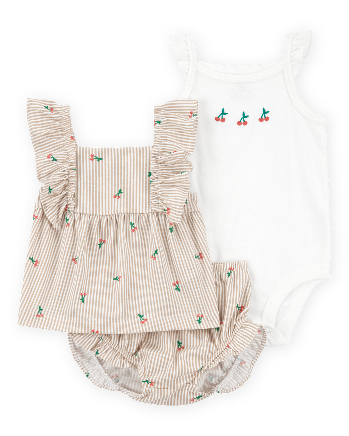 Baby 3-Piece Striped Cherry Print  Outfit Set - White/Pink | Carter's Inc