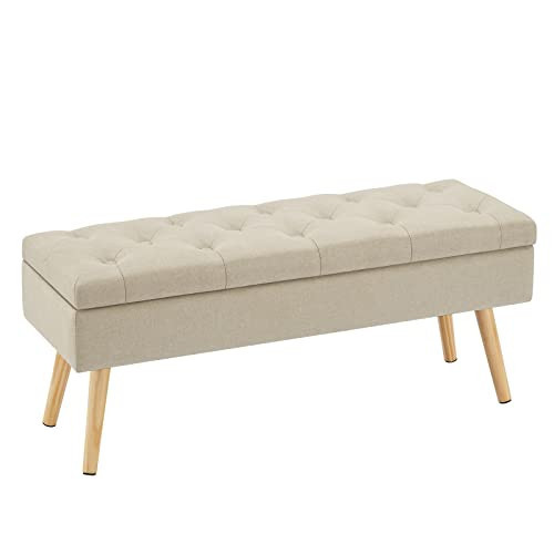 Gitrah Storage Bench Entryway Bench End of Bed Bench Ottoman Upholstered Linen Bedroom Bench Tufted Bench with Wooden Legs 40" Beige | Amazon (US)