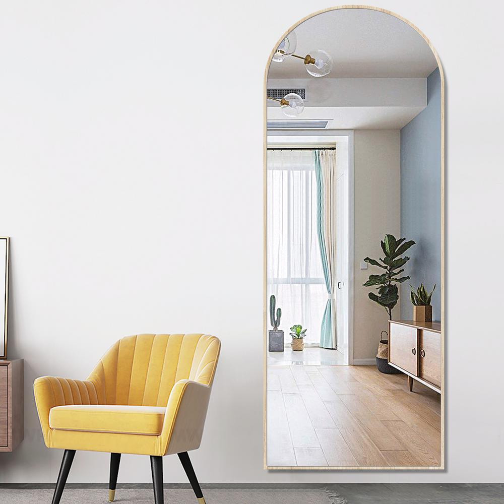 PexFix 65 in. x 22 in. Modern Arched Shape Framed Burlywood Standing Mirror Full Length Floor Mir... | The Home Depot