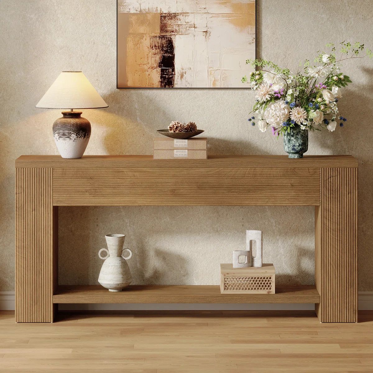70.9-Inch Light Brown Console Tables, Farmhouse Entryway Table | Wayfair North America