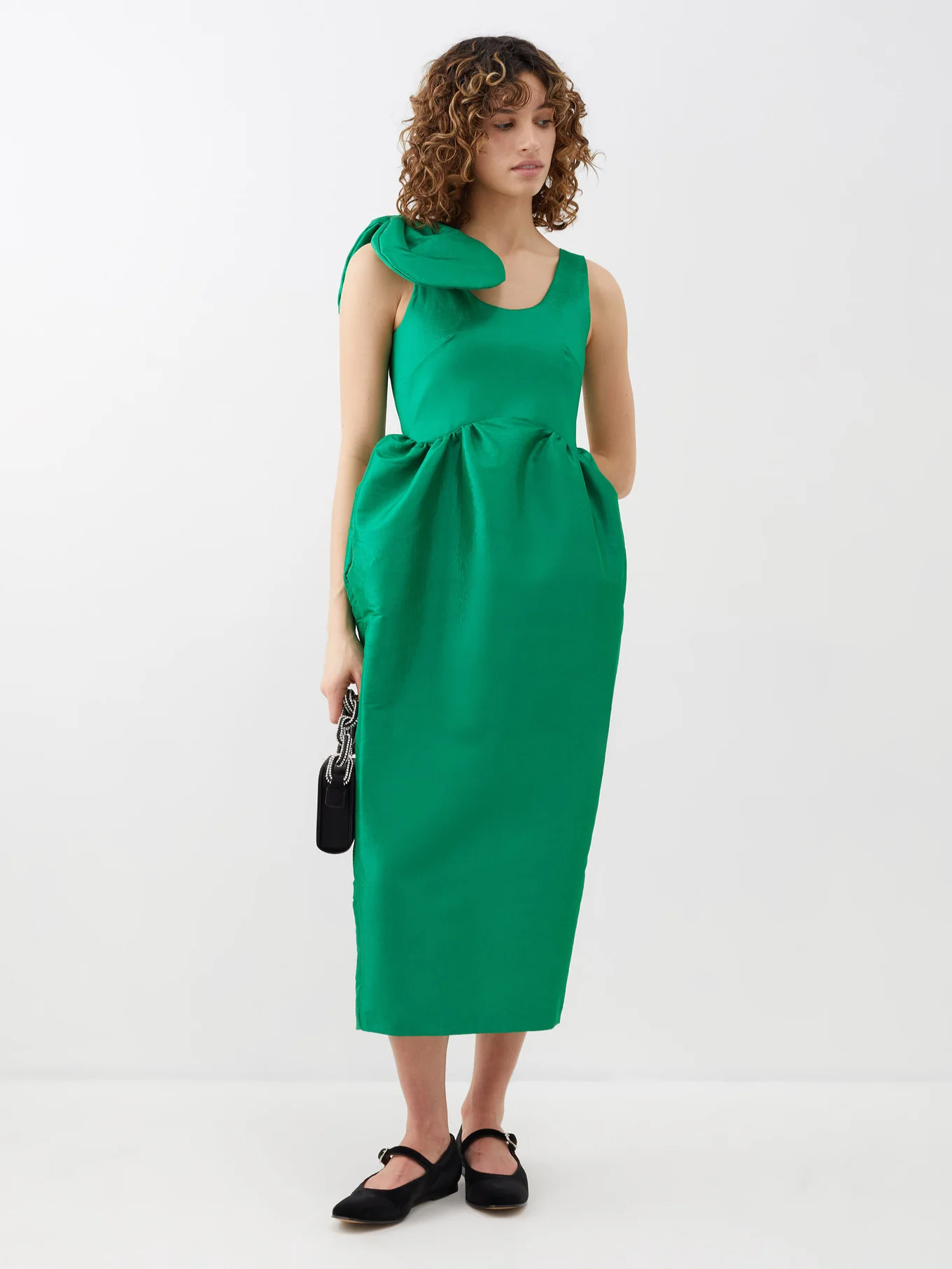 Anne bow-shoulder taffeta midi dress | Kika Vargas | Matches (US)