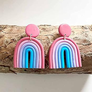 Lovely Clay Rainbow Dangle Earrings, Colorful Pink Resin U Fan Shape Round Hoop Earrings for Wome... | Amazon (US)