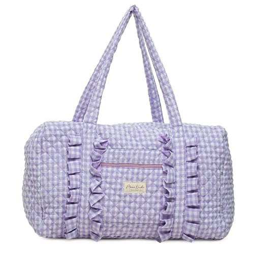 Moon Nude Large Gym Travel Duffel Bag – Quilted Weekender Bag for Women, Cute Carry On Everyday Tote with Front Zipper Pocket, Washable Overnight Bag, Big Capacity Lightweight - Coquette | Amazon (US)
