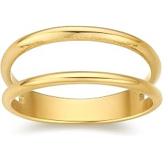 FRUMOS Gold Rings for Women,14K Gold Stacking Rings,Dainty Chunky Bamboo Heart Hammered Two Row R... | Amazon (US)