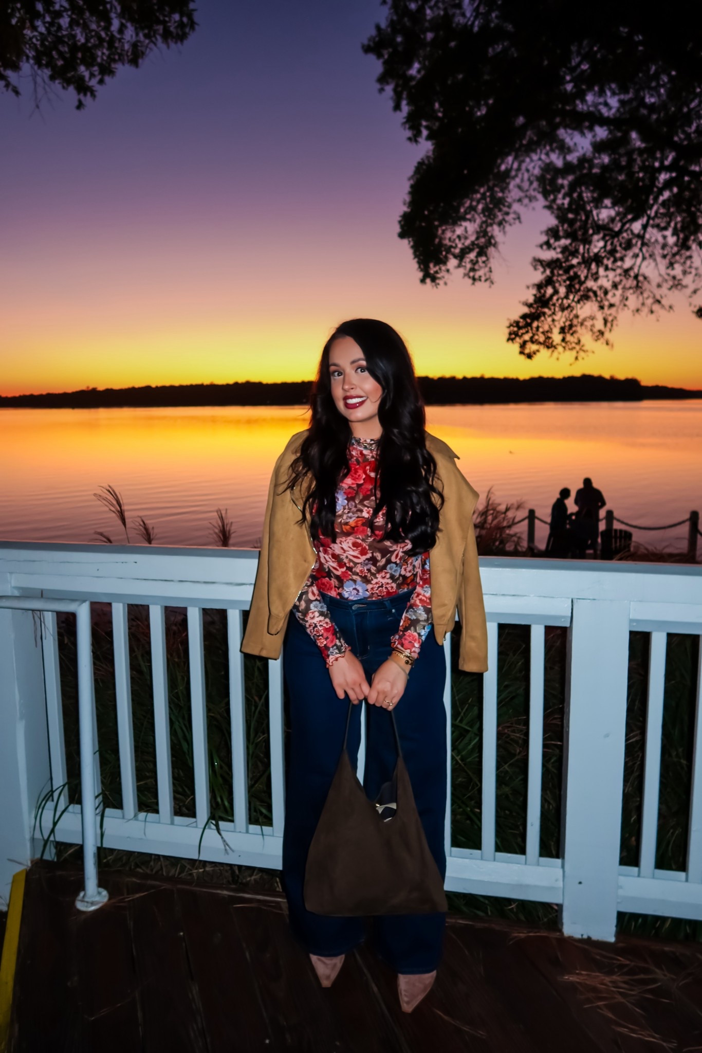 Under $30 Amazon boot cut jeans, under $20 Amazon floral mesh top (medium), under $40 tan suede jacket and under $50 suede heel booties (tts) #founditonamazon 

#LTKSaleAlert #LTKSeasonal #LTKFindsUnder50