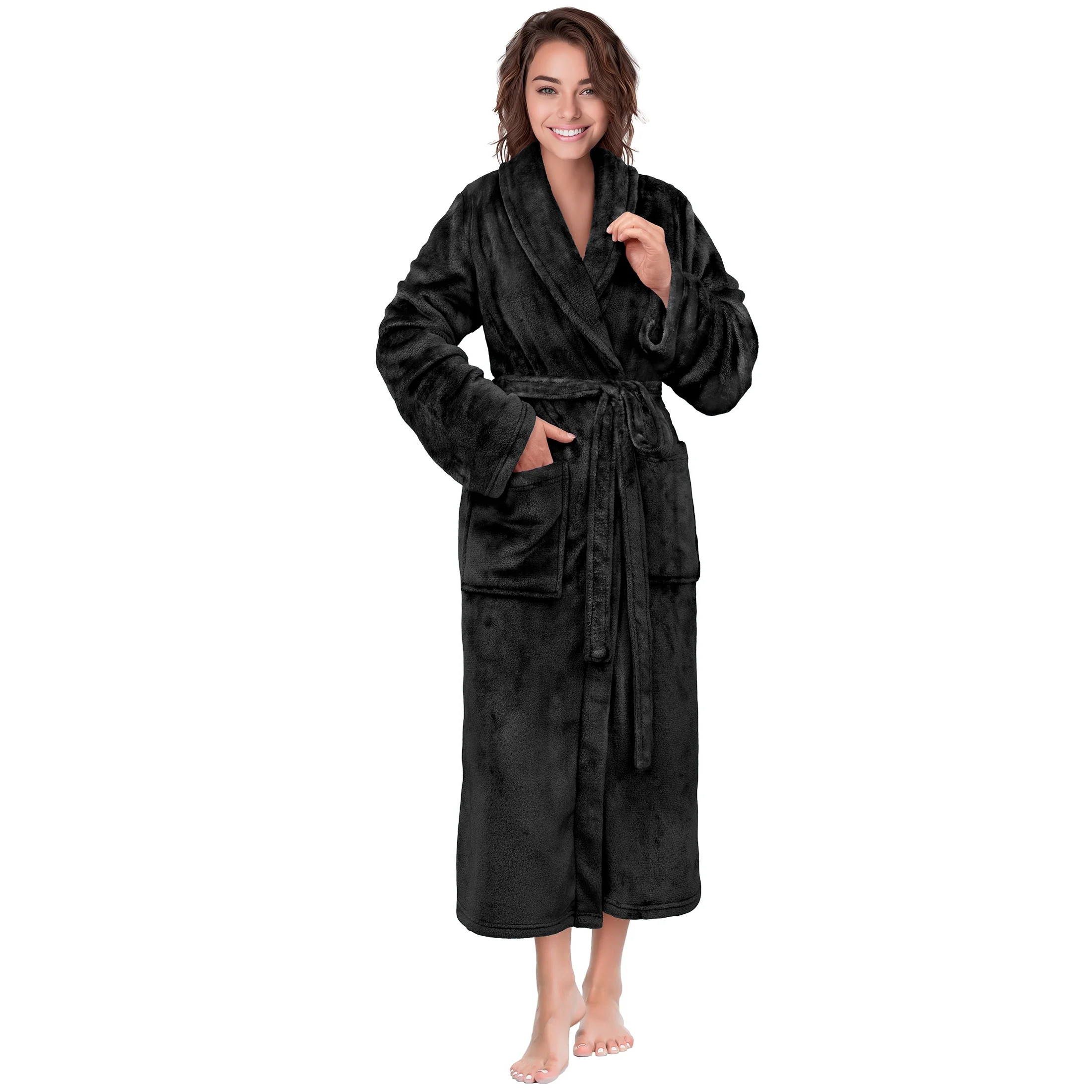 PAVILIA Black Women Robe Fleece Plush Soft, Fluffy Fuzzy Cozy Warm Lightweight Bathrobe, Shower S... | Walmart (US)
