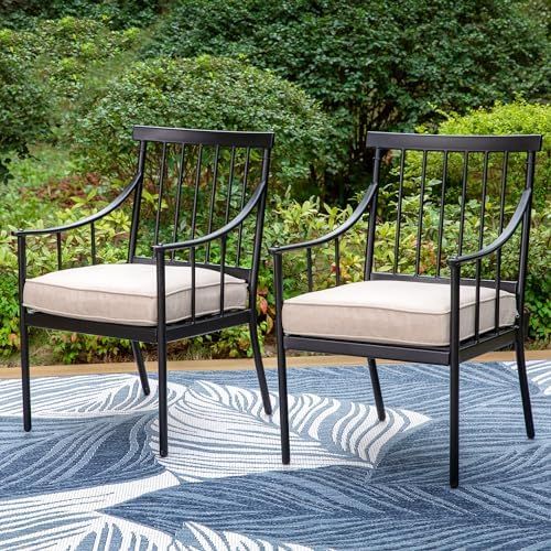 PHI VILLA Outdoor Metal Dining Chairs with Cushion, 300lbs Black Heavy Duty Weatherproof Chairs f... | Amazon (US)