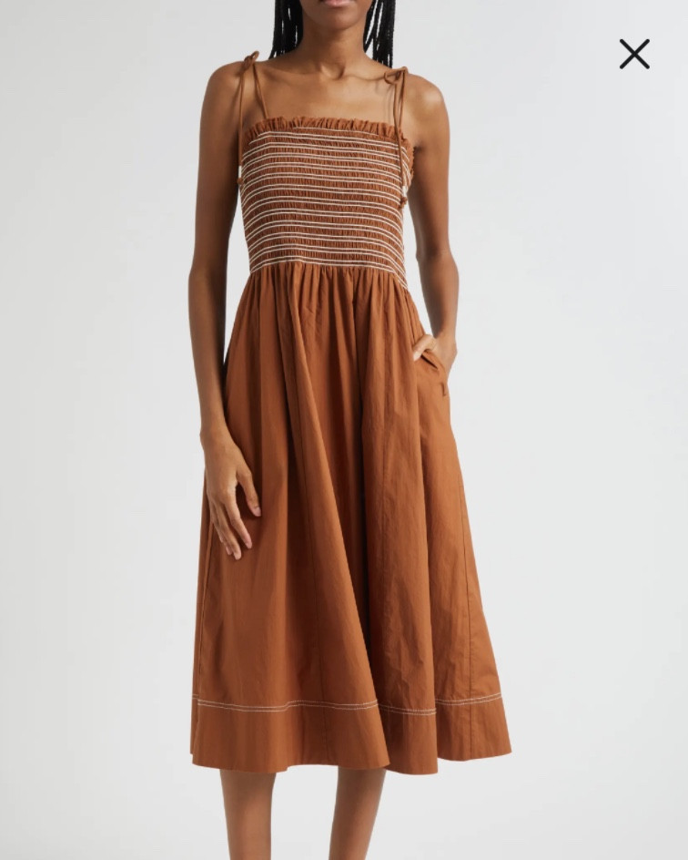 Kaela Smocked Tie Strap Midi Dress⁠ from @Veronica Beard⁠ in “whisky” for  $498.00⁠

#LTKStyleTip #LTKSeasonal #LTKWorkwear