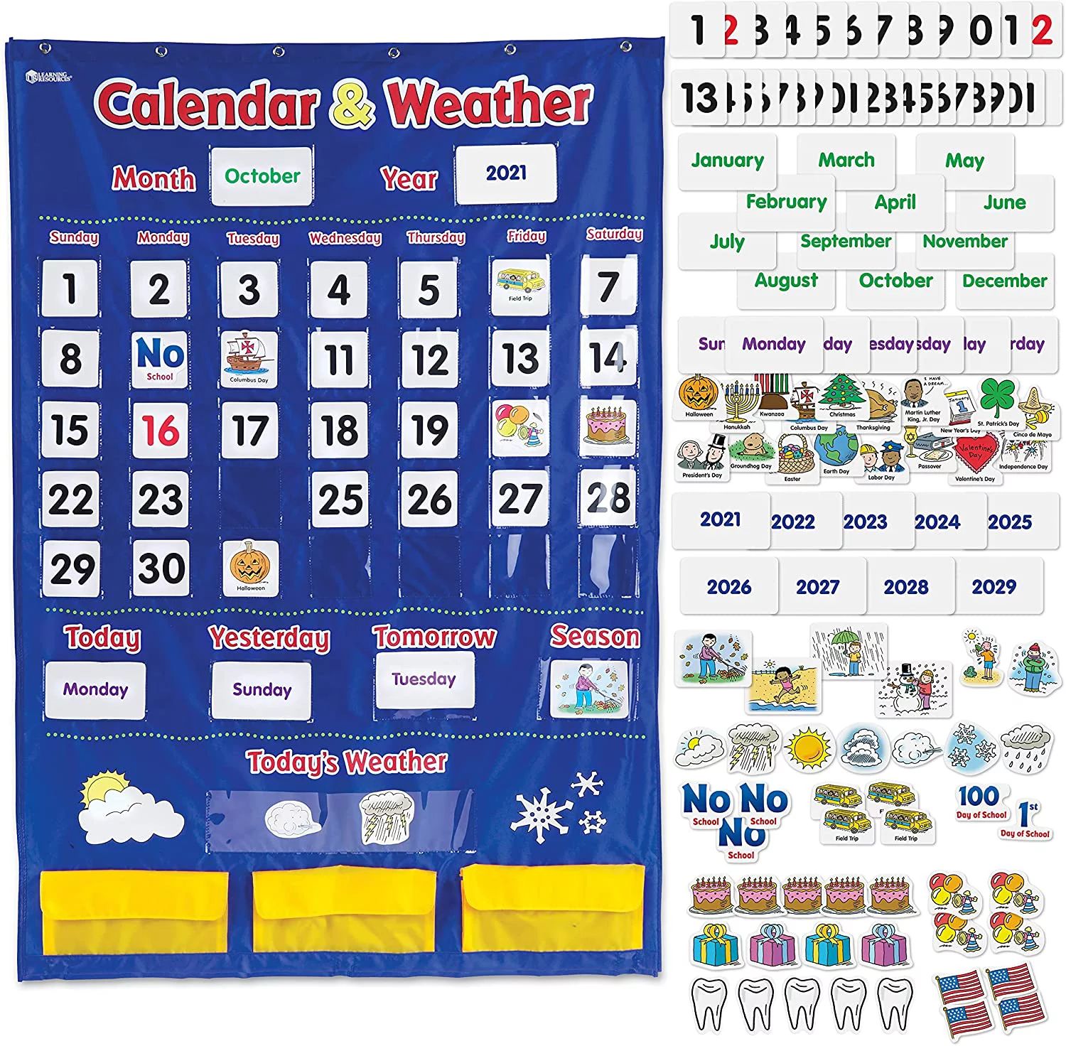 Learning Resources Calendar & Weather Pocket Chart, School Calendar for Classrooms, Calendar Kit ... | Walmart (US)
