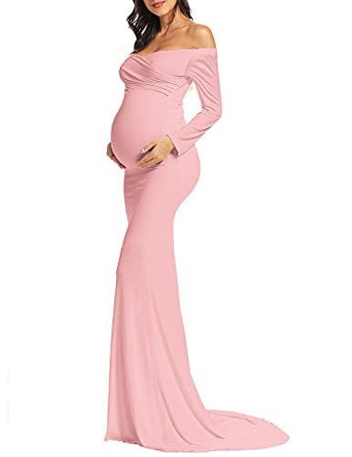 BANETTETA Pink Maternity Dress Maternity Dress for Photoshoot Baby Shower Dress Fall Maternity Dress Maternity Photoshoot Dress (Pink L) | Amazon (US)