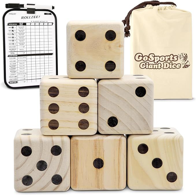 GoSports Giant Wooden Playing Dice Set with Rollzee and Farkle Scoreboard - Includes 6 Dice, Dry-... | Amazon (US)