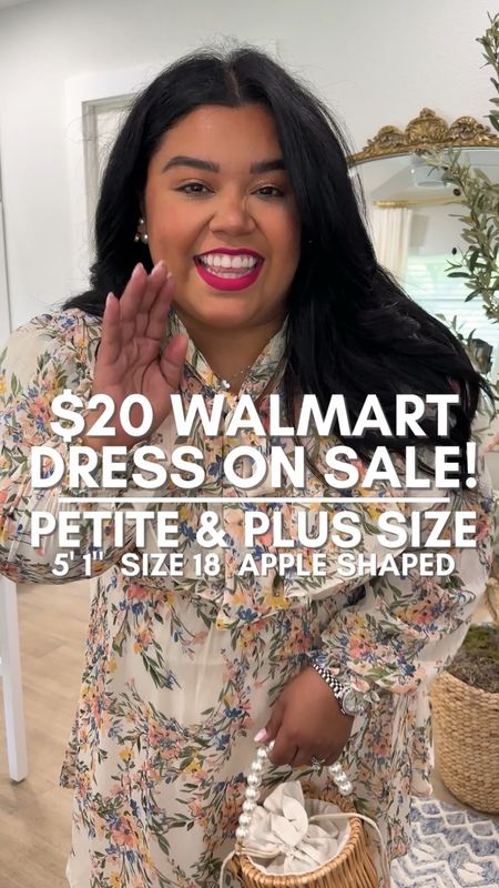 $20 Walmart Dress on sale! Smiles and Pearls is wearing a size 18 and sizes 14-28 are available. Spring dress, summer dress, plus size dress, church outfit, plus size fashion, wedding guest dress, Pearl wicker bag, strappy sandals, wide width heels 

#LTKunder50 #LTKSeasonal #LTKcurves