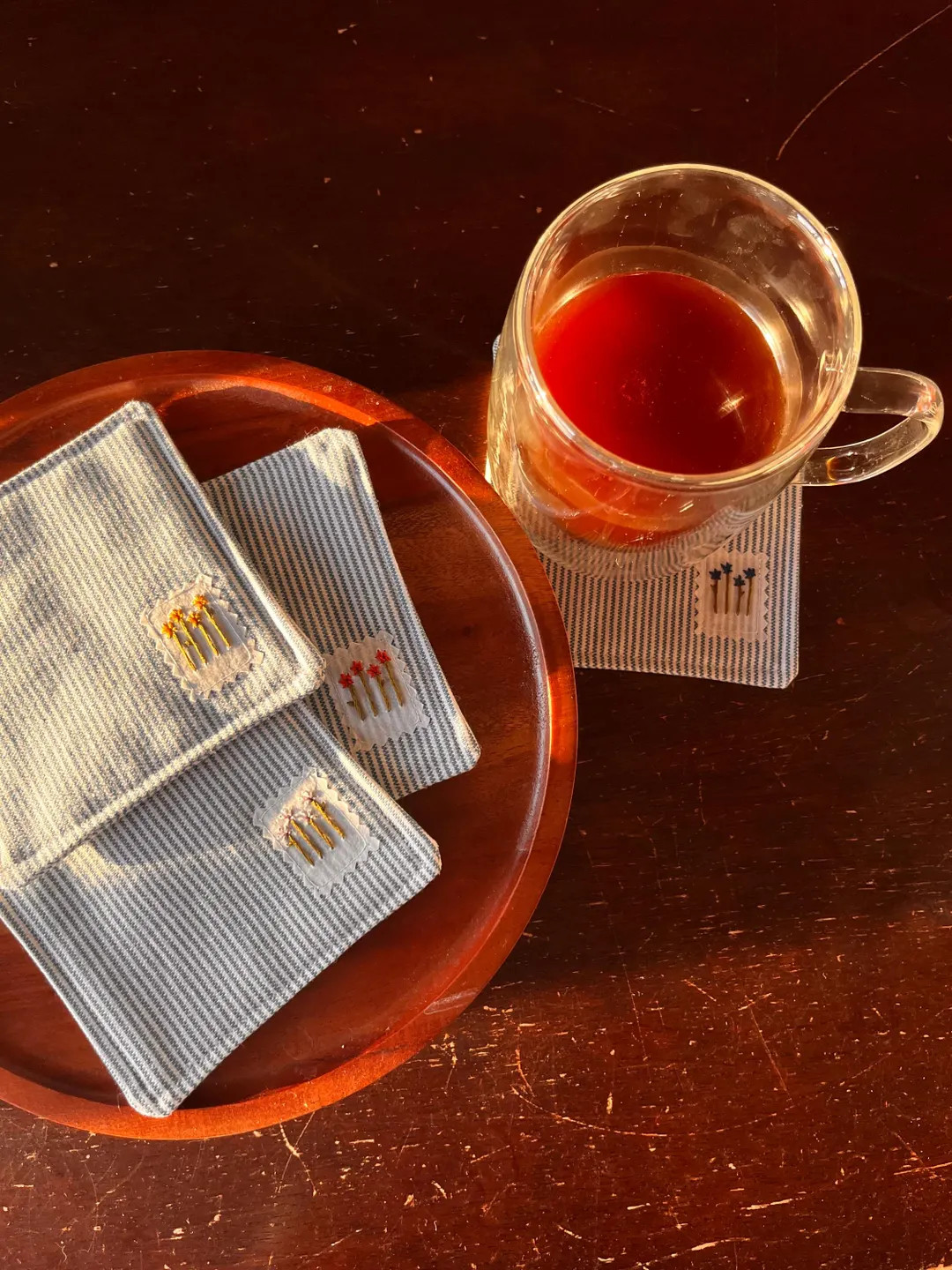 4-pack hand embroidered fabric coasters for drinkware | Etsy (US)