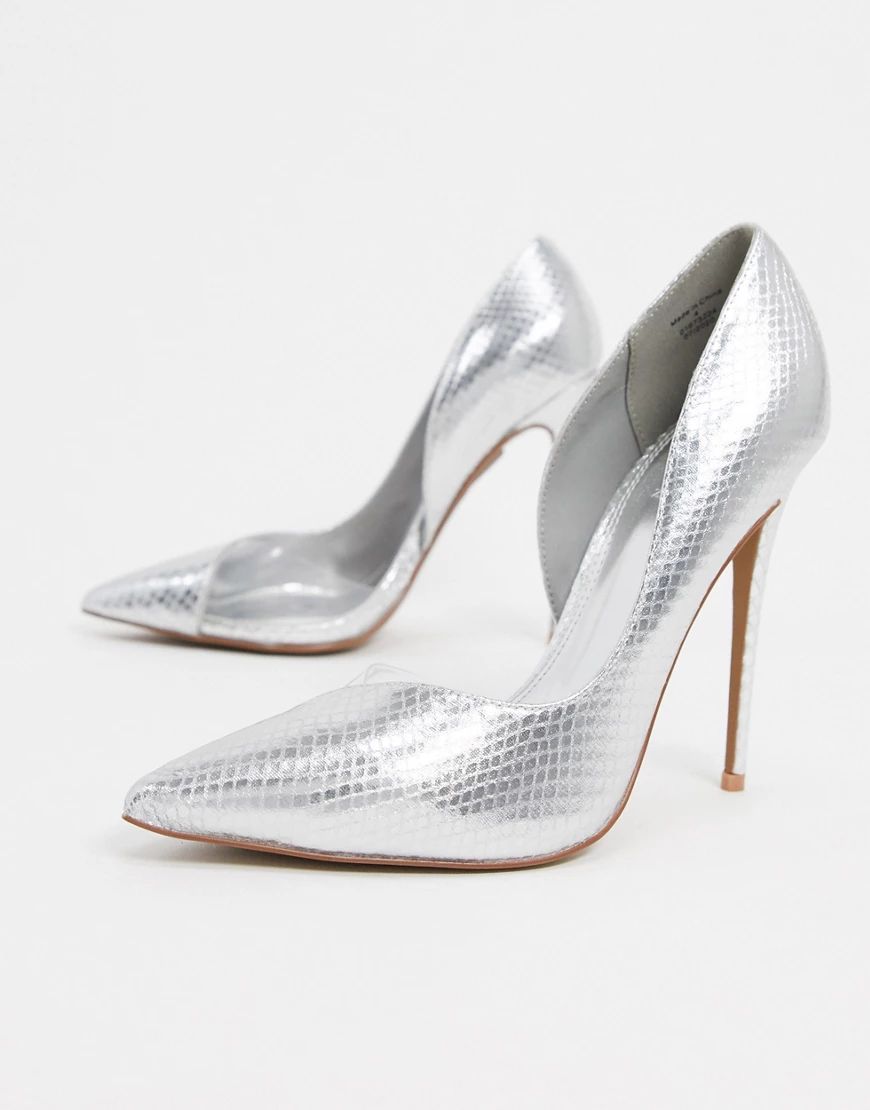 ASOS DESIGN Pia D'orsay stilleto court shoes in silver | ASOS (Global)