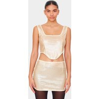 Gold Chain Sequin Corset Top | PrettyLittleThing US