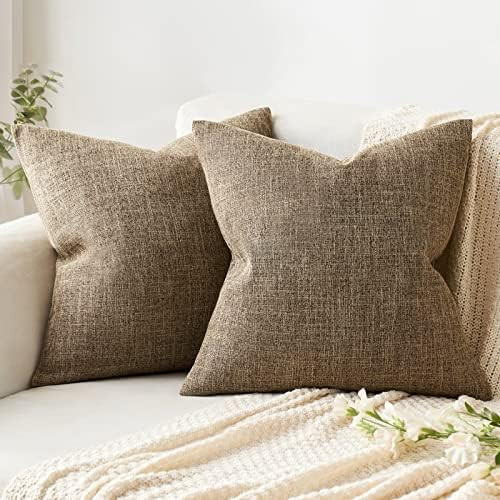 MIULEE Pack of 2 Decorative Throw Pillow Covers Linen Burlap Square Solid Farmhouse Modern Concise Throw Cushion Case Pillowcase for Sofa Car Couch 20x20 Inch 50x50 cm Brown | Amazon (CA)