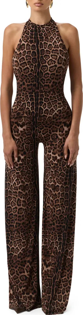 Leopard Print Wide Leg Halter Jumpsuit | Nordstrom