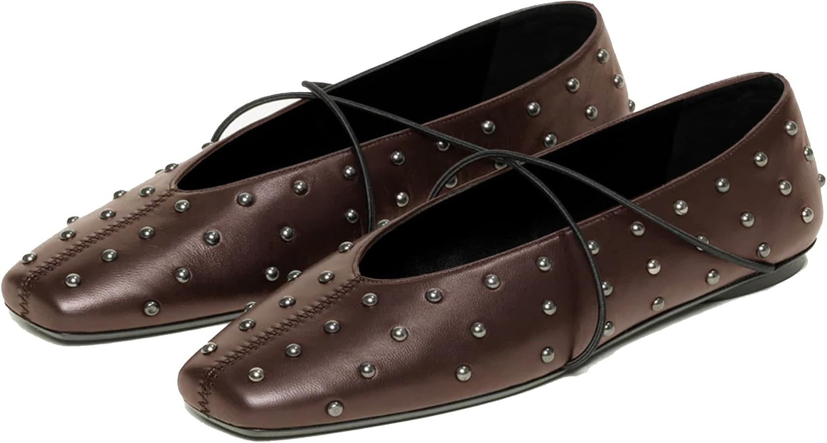 Women's Square Toe Ballet Flats Criss-Cross Straps Comfortable Slip On Mary Jane Flat Shoes for O... | Amazon (US)