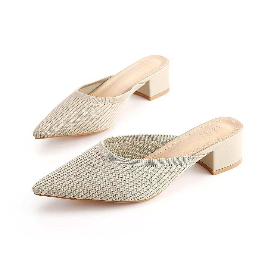 TIJN Heels,Pointed Toe Mules for Momen with Low Heel, Breathable Mesh Knit Slip On Flat Sandals,H... | Amazon (US)