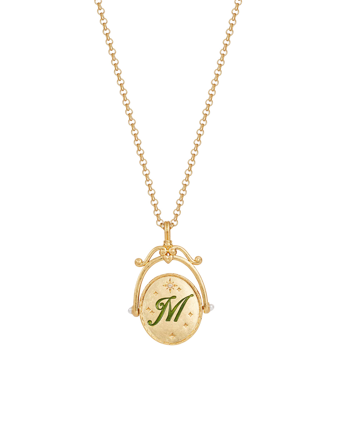 M Initial Magnolia Gold Spinner Necklace | Fable England