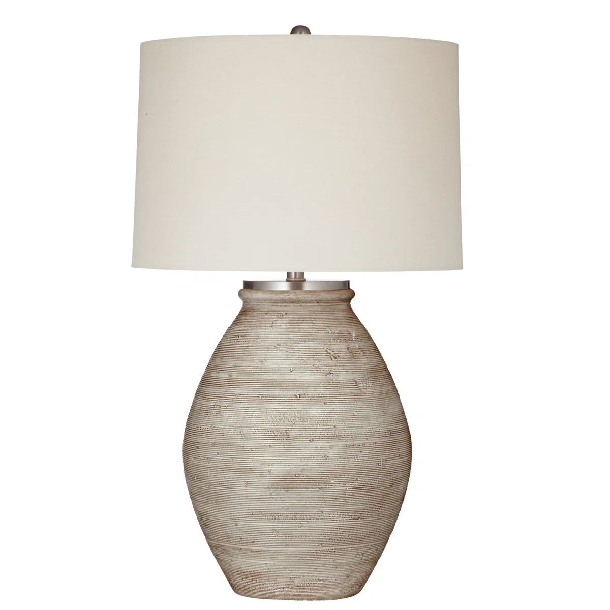 Fraser Boho Table Lamp with Distressed Cream Base & Linen Drum Shade | Wayfair North America